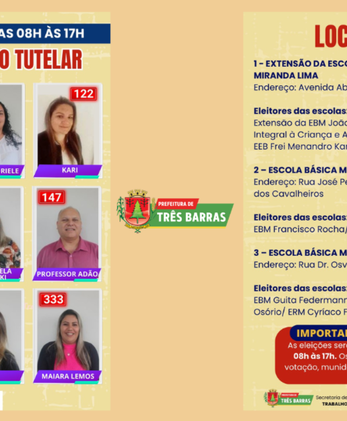 Eleição: saiba quem são os candidatos ao Conselho Tutelar e os locais de votação em Três Barras