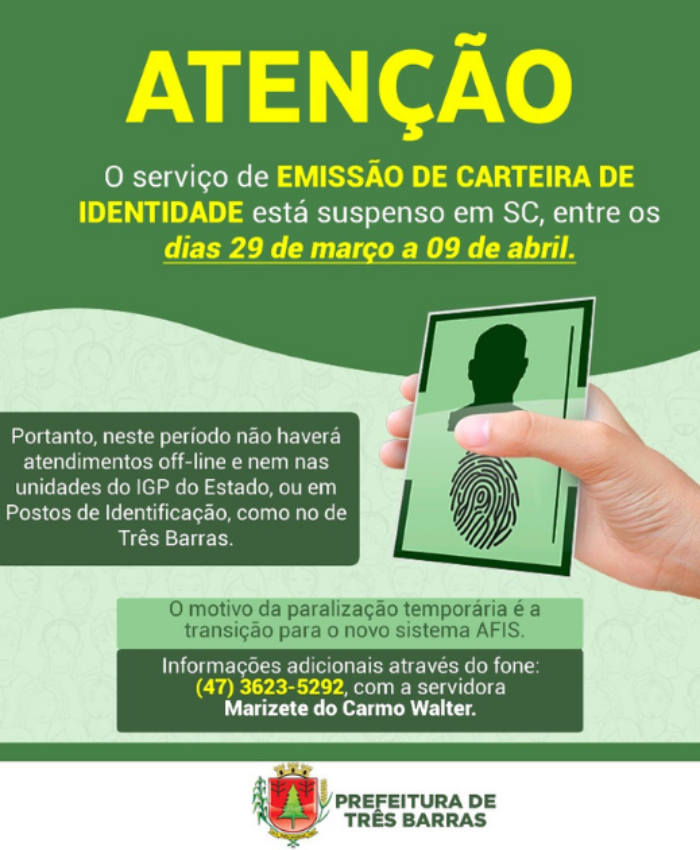 Emissão da Carteira de Identidade estará suspensa em todo o Estado