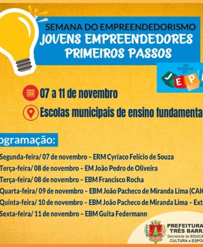 Escolas municipais de Três Barras terão atividades do projeto JEPP na próxima semana