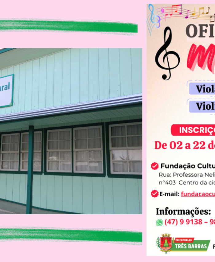 Fundação Cultural abrirá inscrições para oficinas de música em Três Barras; há oferta de quatro cursos