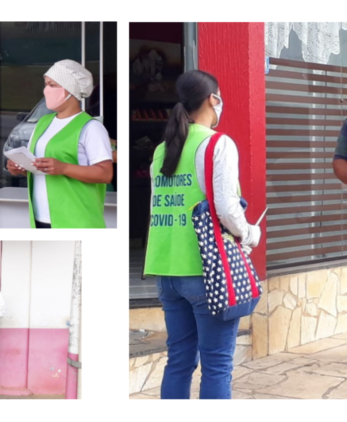 Há promotores de saúde orientando pessoas em cinco pontos do município Três Barras