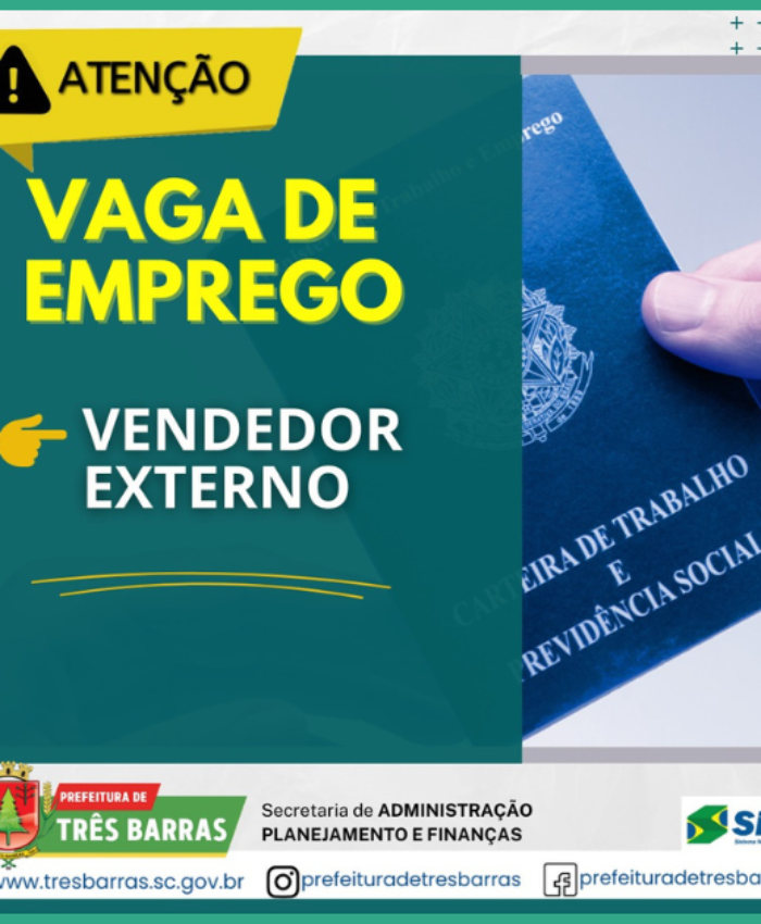Há uma vaga de Vendedor Externo disponível no SINE de Três Barras