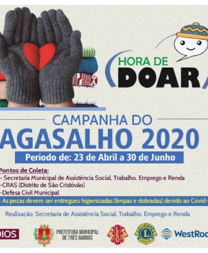 Hora de doar: Campanha do Agasalho começa nesta quinta-feira em Três Barras
