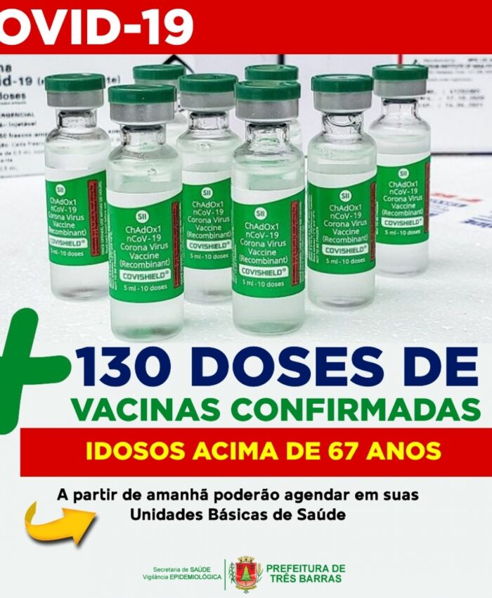 IDOSOS ACIMA DE 67 ANOS PODERÃO AGENDAR AS PRIMEIRAS DOSES DE VACINAS EM SUAS UNIDADES DE SAÚDE A PARTIR DESTA TERÇA-FEIRA