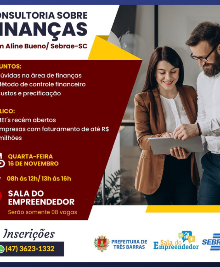 Inscrições abertas para consultoria sobre Finanças na Sala do Empreendedor