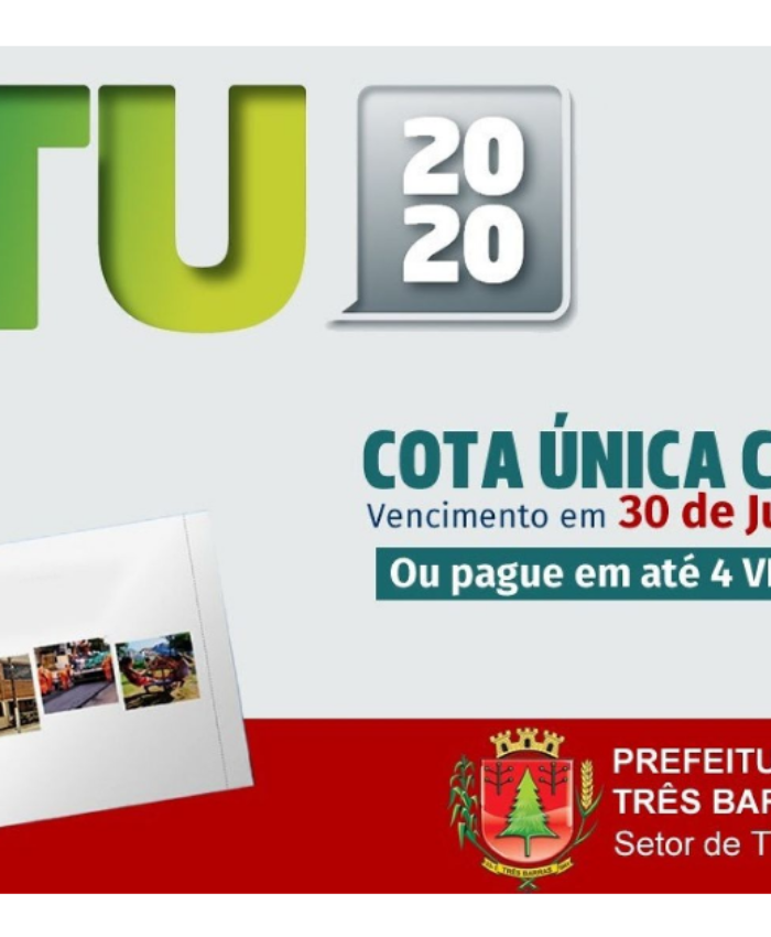 IPTU 2020 vence nesta terça-feira em Três Barras