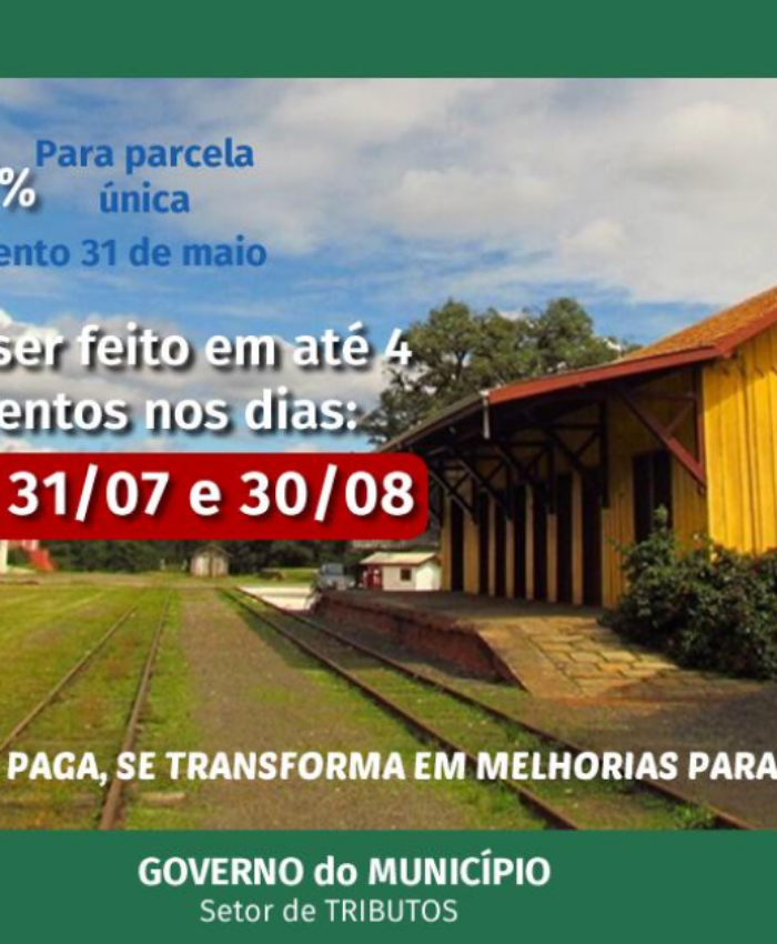 IPTU de 2019 vence nesta sexta-feira em Três Barras
