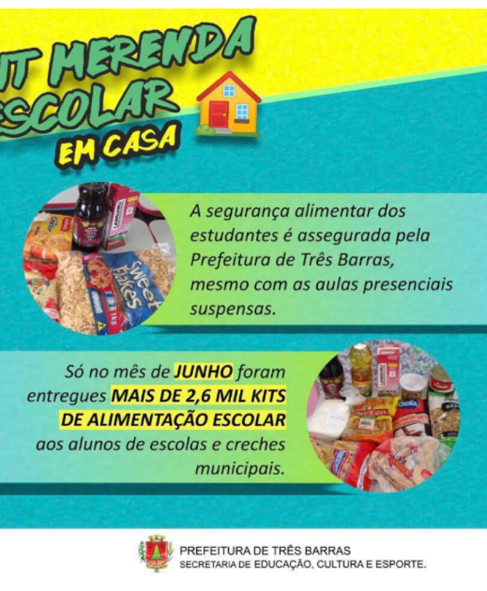 Kits de merenda escolar foram entregues a mais de 2,6 mil famílias de estudantes em junho