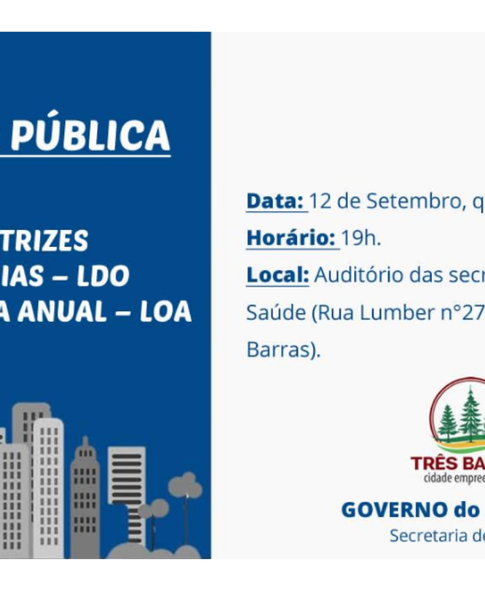 LDO e LOA serão debatidas em audiência pública nesta quinta-feira