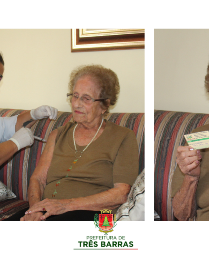 Mulher de 100 anos é a primeira idosa vacinada contra a covid-19 em Três Barras