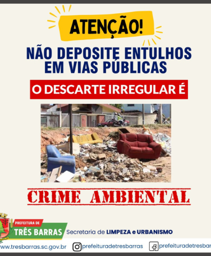 Município alerta população de que descarte irregular de entulhos é crime ambiental