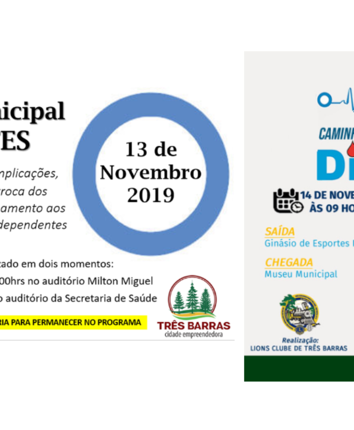 Município de Três Barras terá orientações e caminhada alusivas ao Dia Mundial do Diabetes