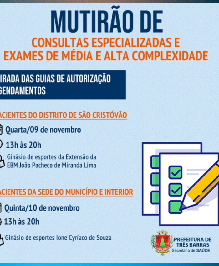 Mutirão: mais de 1.100 procedimentos de saúde serão liberados para pacientes de Três Barras