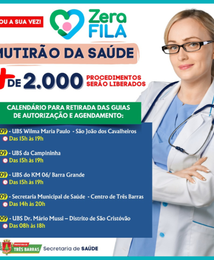 Mutirão vai liberar mais de 2 mil procedimentos de saúde em Três Barras