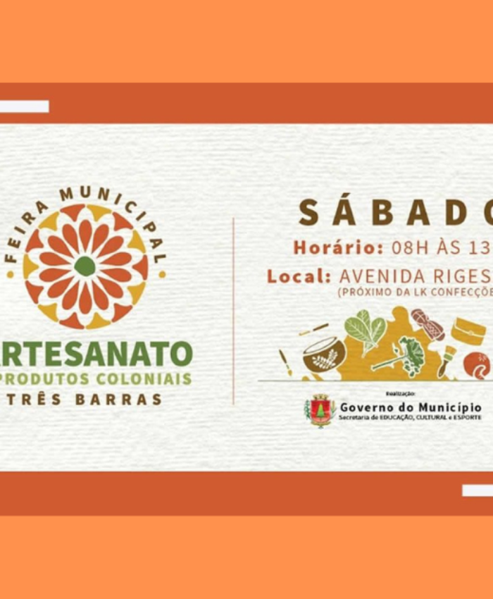 Neste sábado, dia 02, tem nova edição da Feira Municipal de Artesanato e Produtos Coloniais