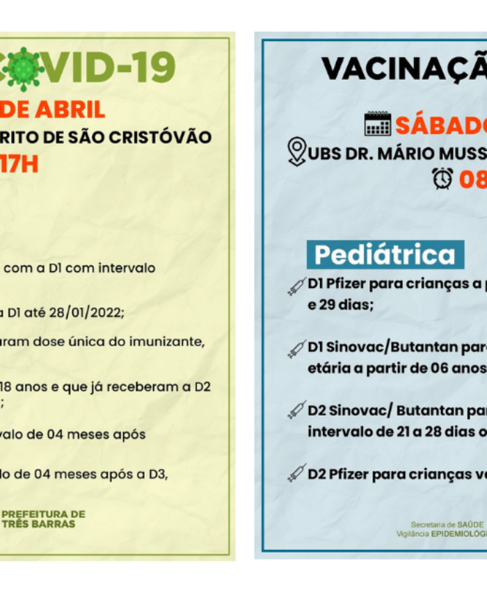 Neste sábado tem vacinação contra a covid-19 na UBS Dr. Mário Mussi