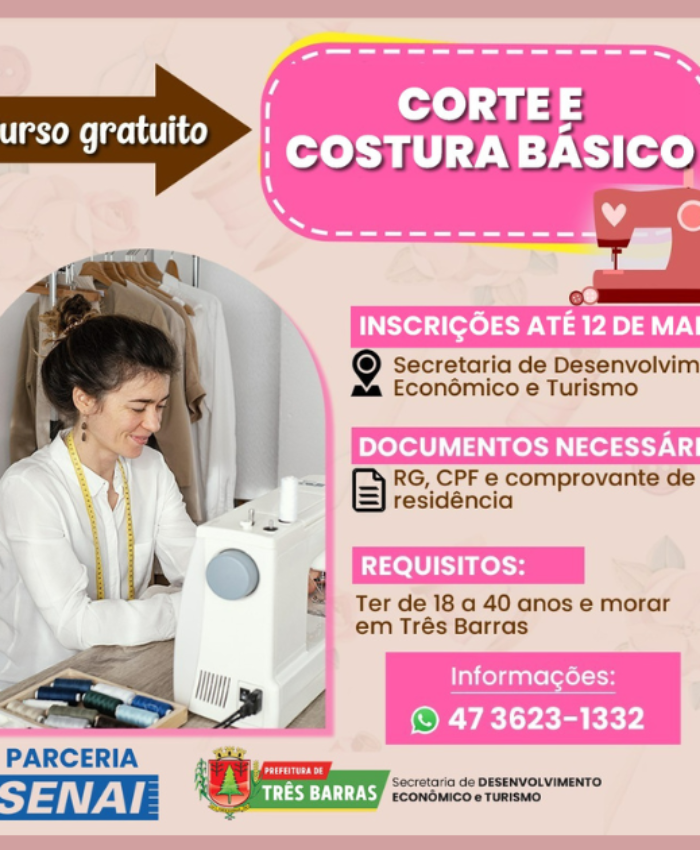Oportunidade: inscrições para curso de corte e costura básico começam nesta segunda-feira, 24