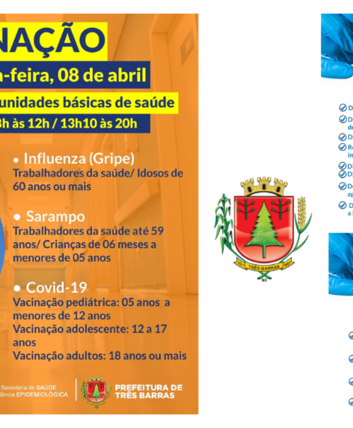 Para ampliar vacinação, UBS de Três Barras ficarão abertas até às 20h nesta sexta-feira