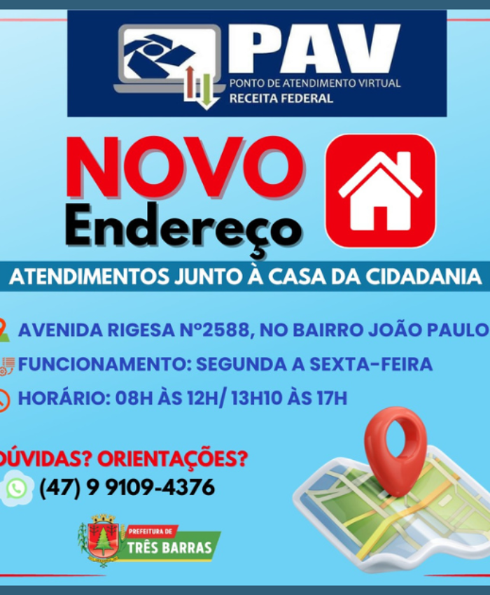 PAV da Receita Federal está atendendo em novo endereço em Três Barras