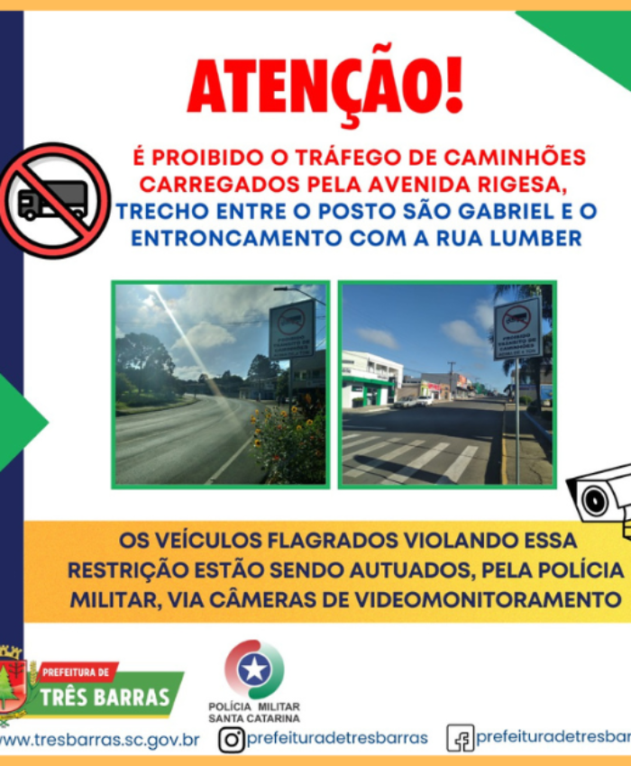PM está autuando caminhões que transitam em trecho com proibição na Avenida Rigesa