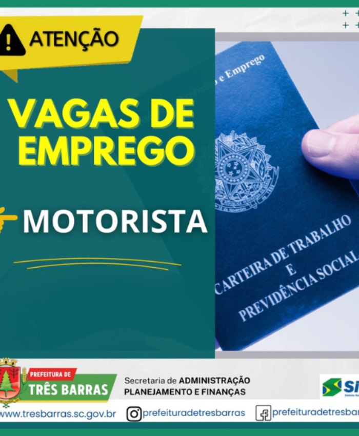Posto do SINE de Três Barras dispõe de 05 vagas para motorista