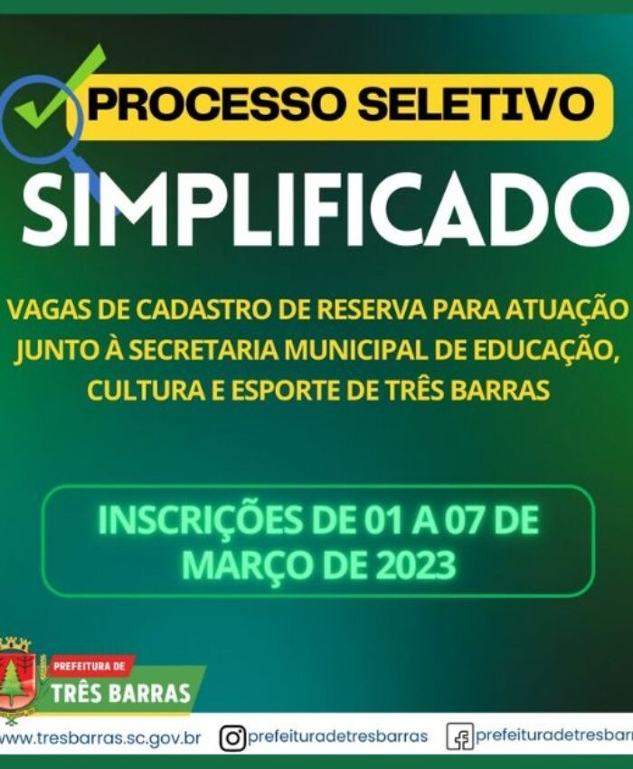 Processo seletivo: Três Barras abre vagas para cadastro de reserva junto à secretaria de Educação, Cultura e Esporte