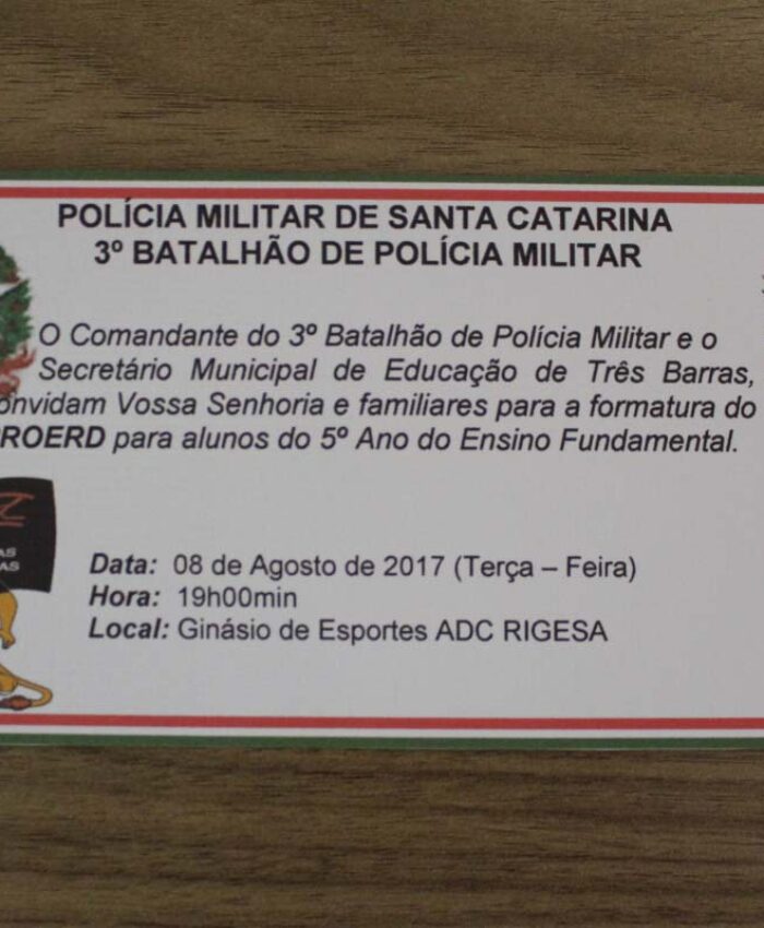 Proerd realiza formatura nesta terça-feira em Três Barras