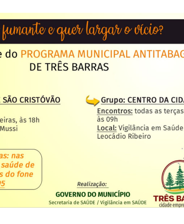 Programa Antitabagismo abre inscrições para grupo no distrito de São Cristóvão