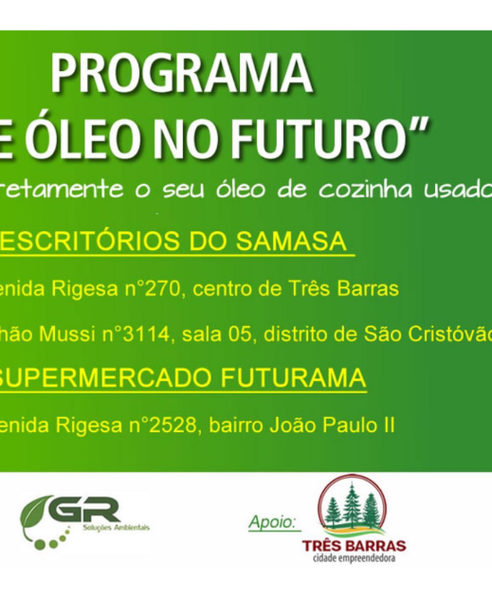 Programa visa dar destino correto ao óleo de cozinha usado em Três Barras