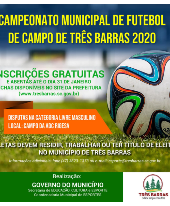 Prorrogadas até esta quinta-feira as inscrições para o Campeonato de Futebol de Campo de Três Barras