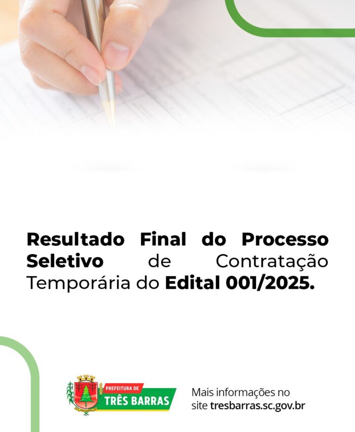 Resultado Final do Processo Seletivo de Contratação Temporária do Edital 001/2025.