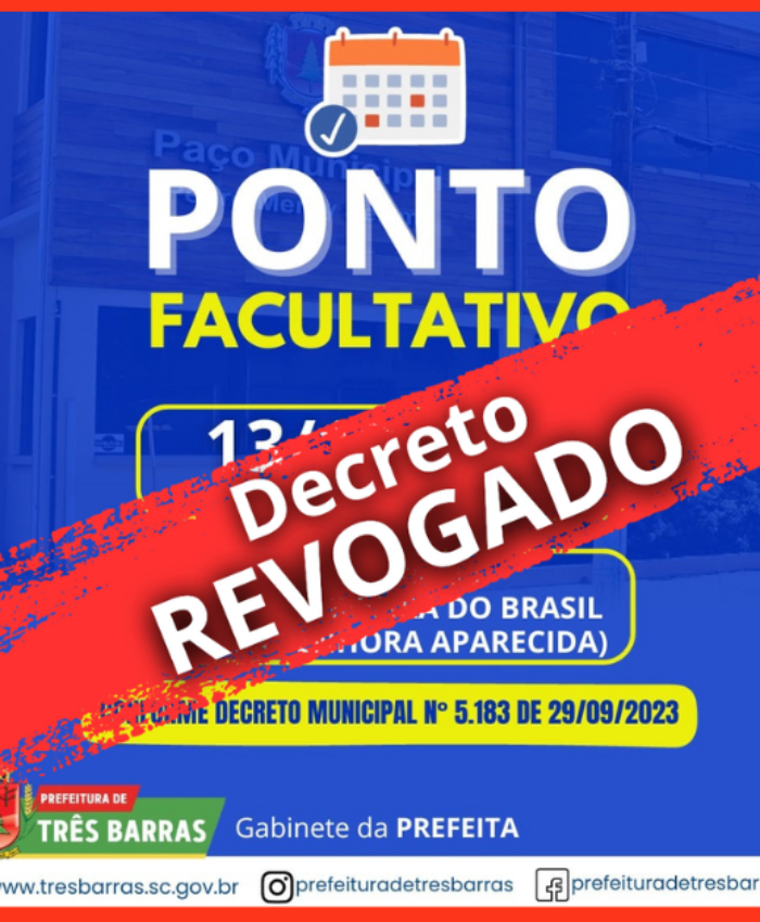 Revogado o decreto que estabelecia ponto facultativo nas repartições públicas municipais na sexta, dia 13