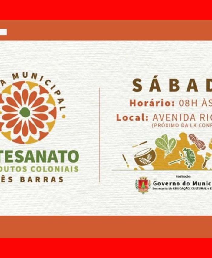 Sábado, 1° de julho, é dia de Feira Municipal de Artesanato e Produtos Coloniais em Três Barras