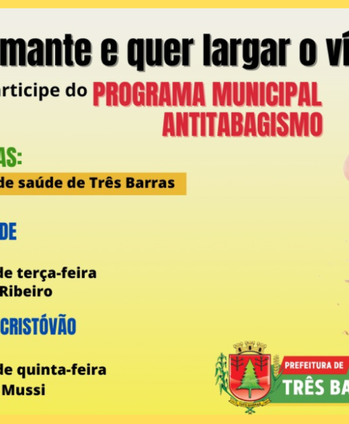 Saúde de Três Barras abre inscrições para encontros do programa municipal antitabagismo