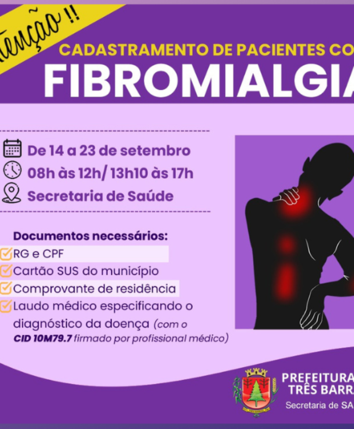 Saúde de Três Barras vai realizar o cadastramento de pacientes com fibromialgia