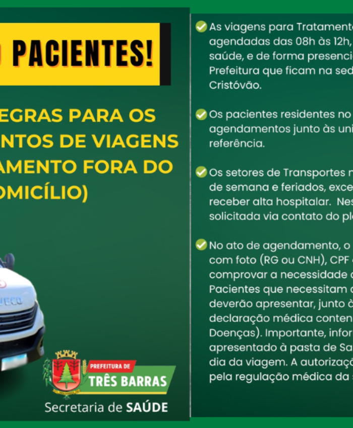 Secretaria de Saúde informa os usuários sobre as novas regras válidas para o agendamento de viagens TFD