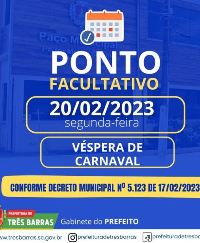 Segunda-feira será ponto facultativo nas repartições públicas municipais