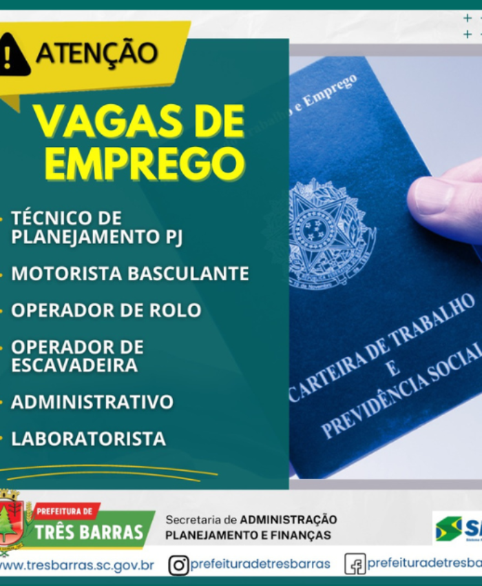 SINE de Três Barras dispõe de 09 vagas para profissionais com experiência comprovada