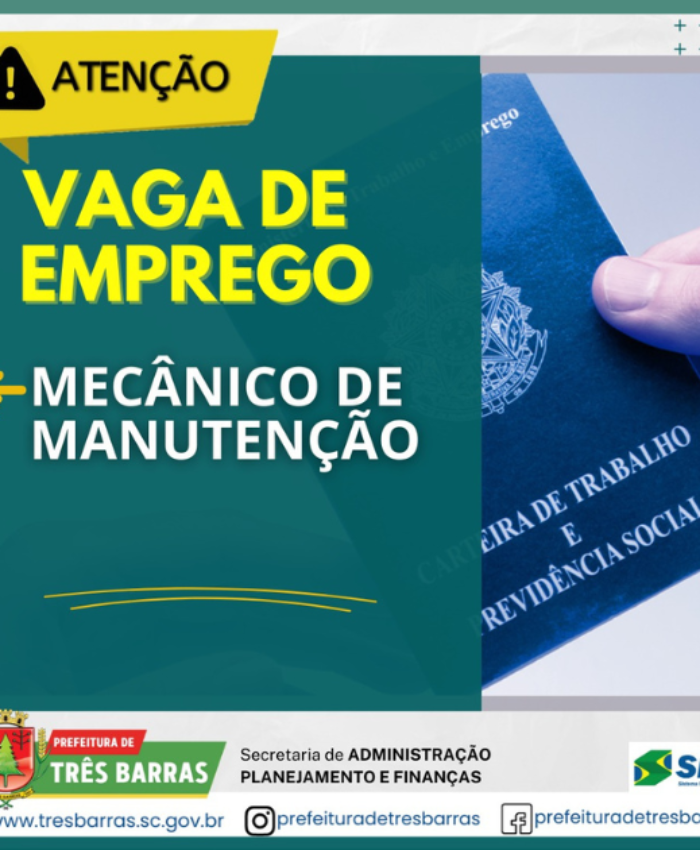 SINE de Três Barras dispõe de uma vaga para mecânico de manutenção