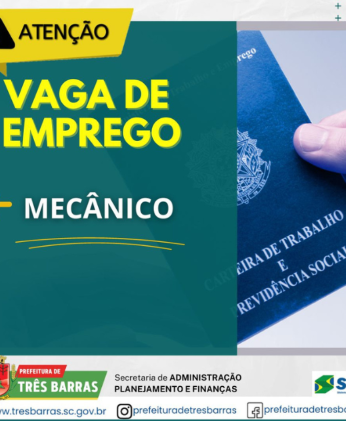 SINE de Três Barras dispõe de vaga para mecânico com experiência comprovada