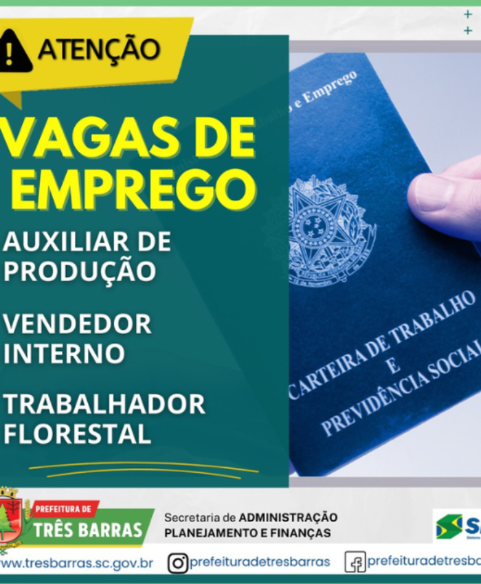 SINE dispõe de vagas para auxiliar de produção, vendedor interno e trabalhador florestal