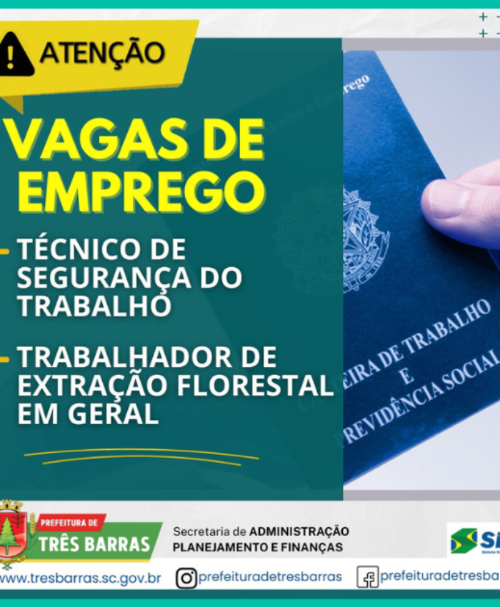 SINE dispõe de vagas para técnico de segurança do trabalho e trabalhador de extração florestal em geral