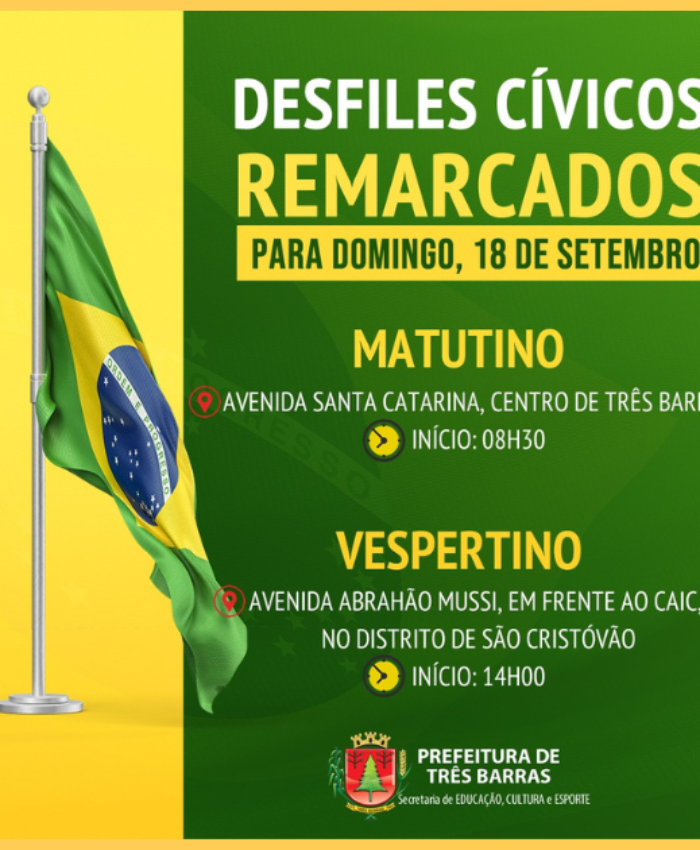 Três Barras: desfiles cívicos foram remarcados para o próximo domingo, 18