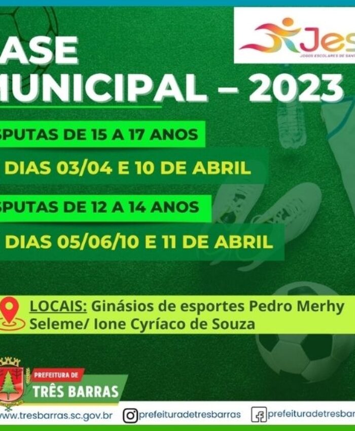 Três Barras divulga tabelas da etapa municipal do JESC que acontece entre os dias 03 e 11 de abril