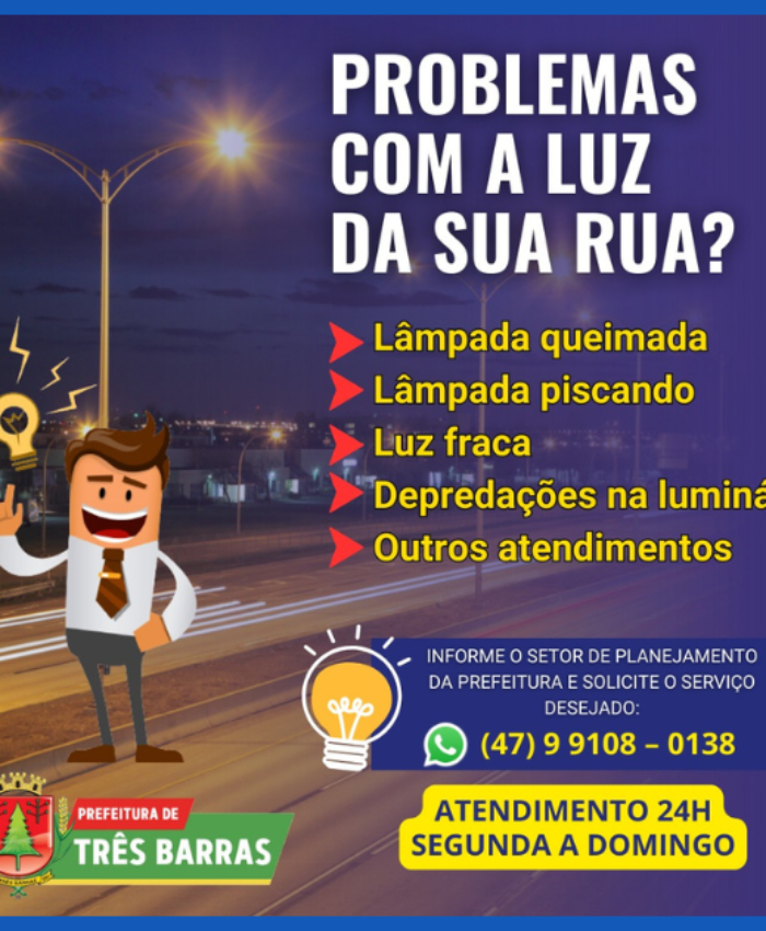Três Barras divulga WhatsApp para solicitações de troca de lâmpadas e outros serviços de iluminação pública