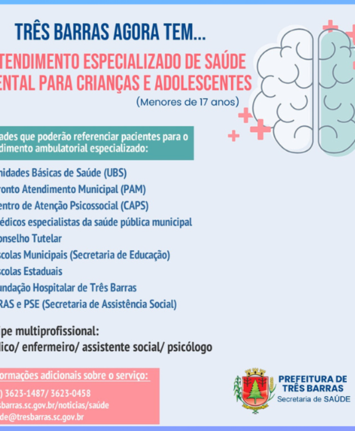 Três Barras passa a ter atendimento especializado de Saúde Mental para Crianças e Adolescentes