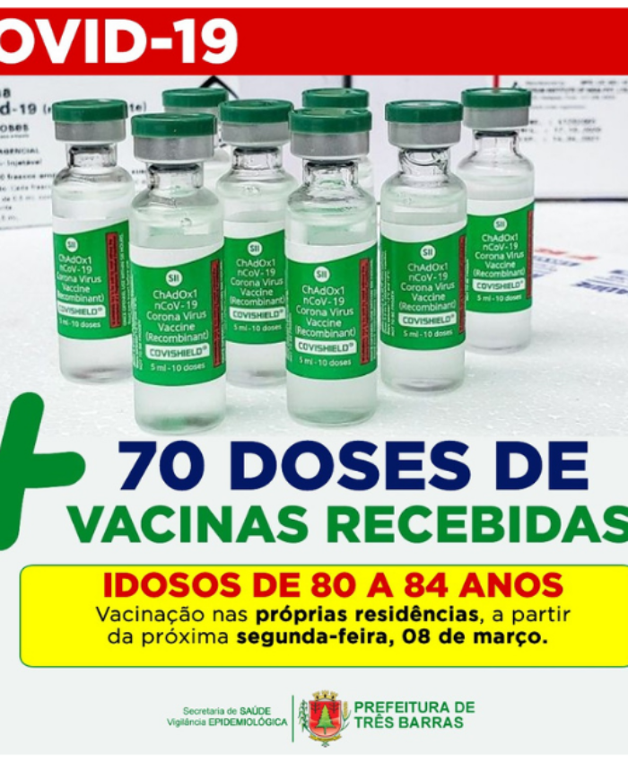 Três Barras recebe 70 novas doses para vacinação de idosos entre 80 e 84 anos