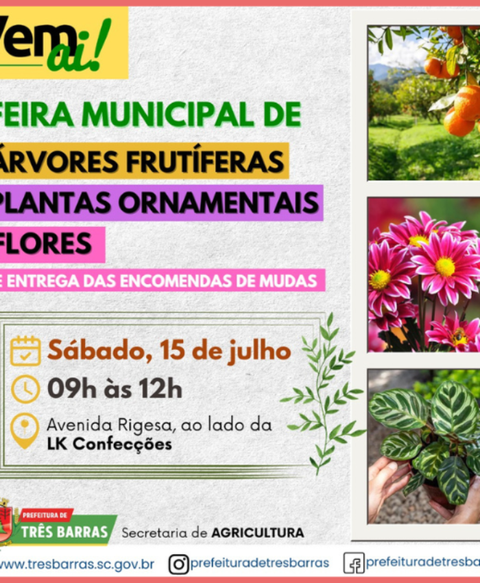 Três Barras terá Feira Municipal de Árvores Frutíferas, Plantas Ornamentais e Flores no dia 15 de julho
