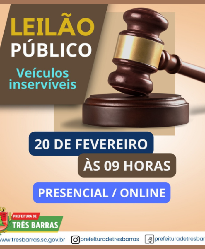 Três Barras terá leilão público de veículos inservíveis no dia 20 de fevereiro