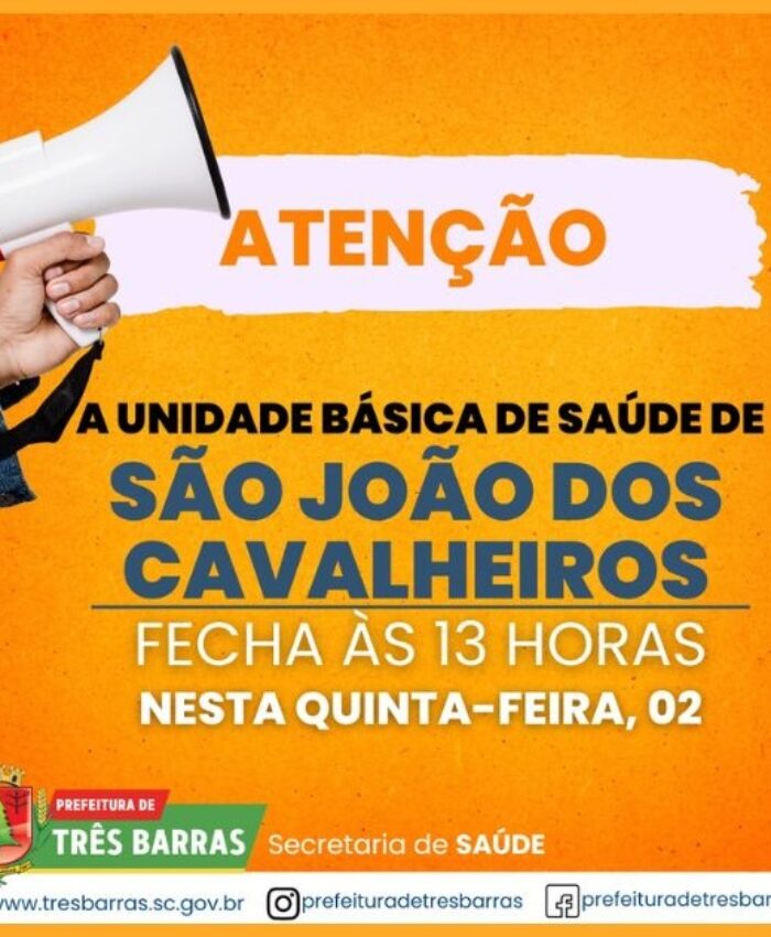 UBS de São João dos Cavalheiros fecha às 13h nesta quinta-feira, dia 02